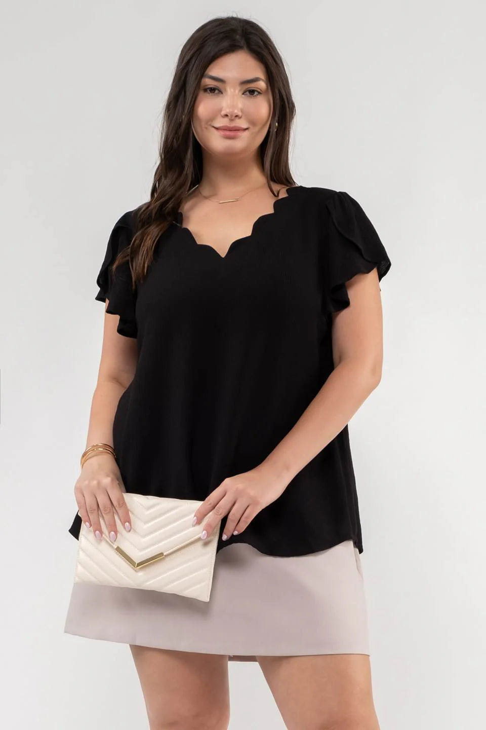 Scallop Neck Blouse Black