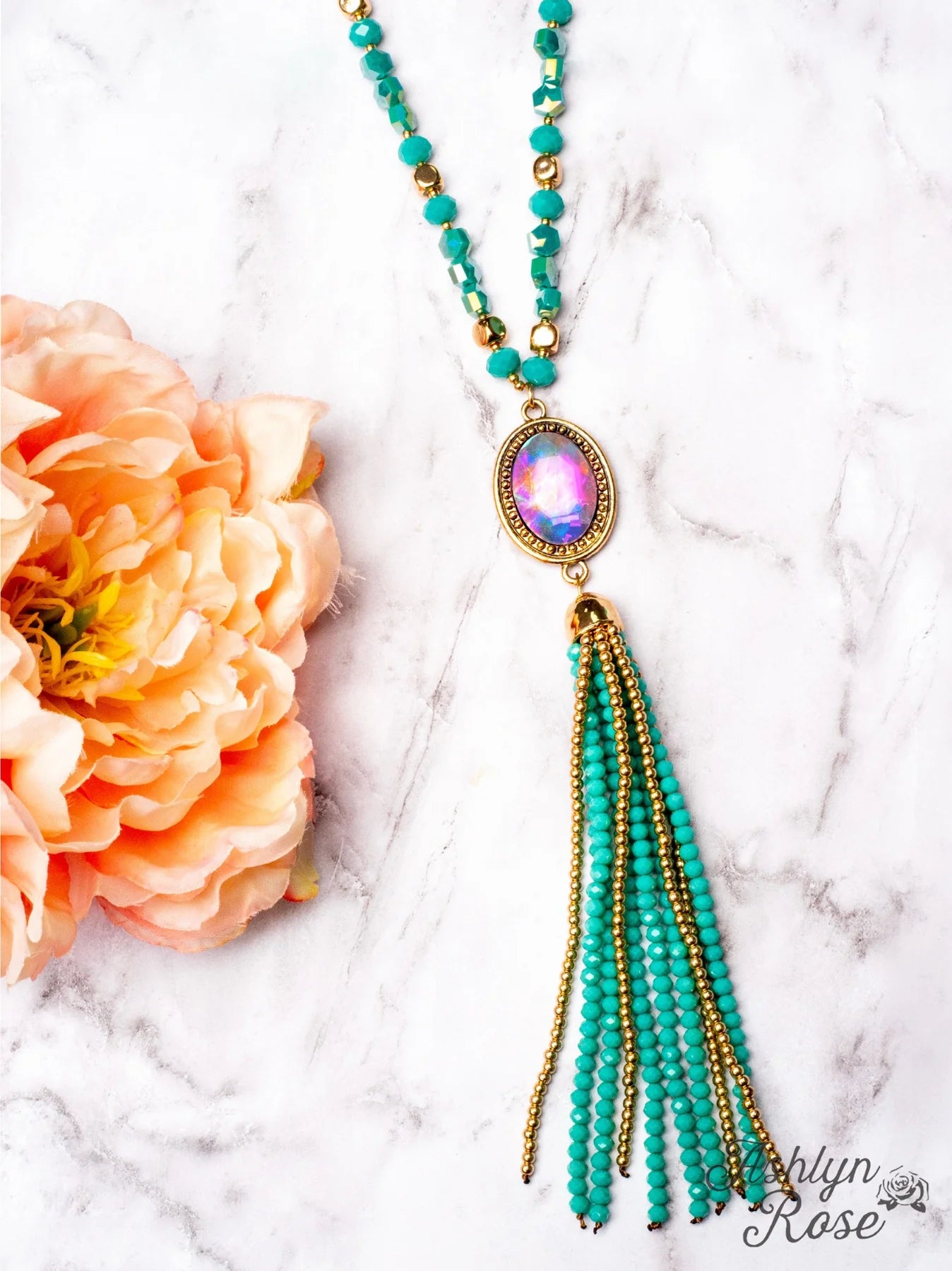 Crash My Party Iridescent Tassel Necklace,