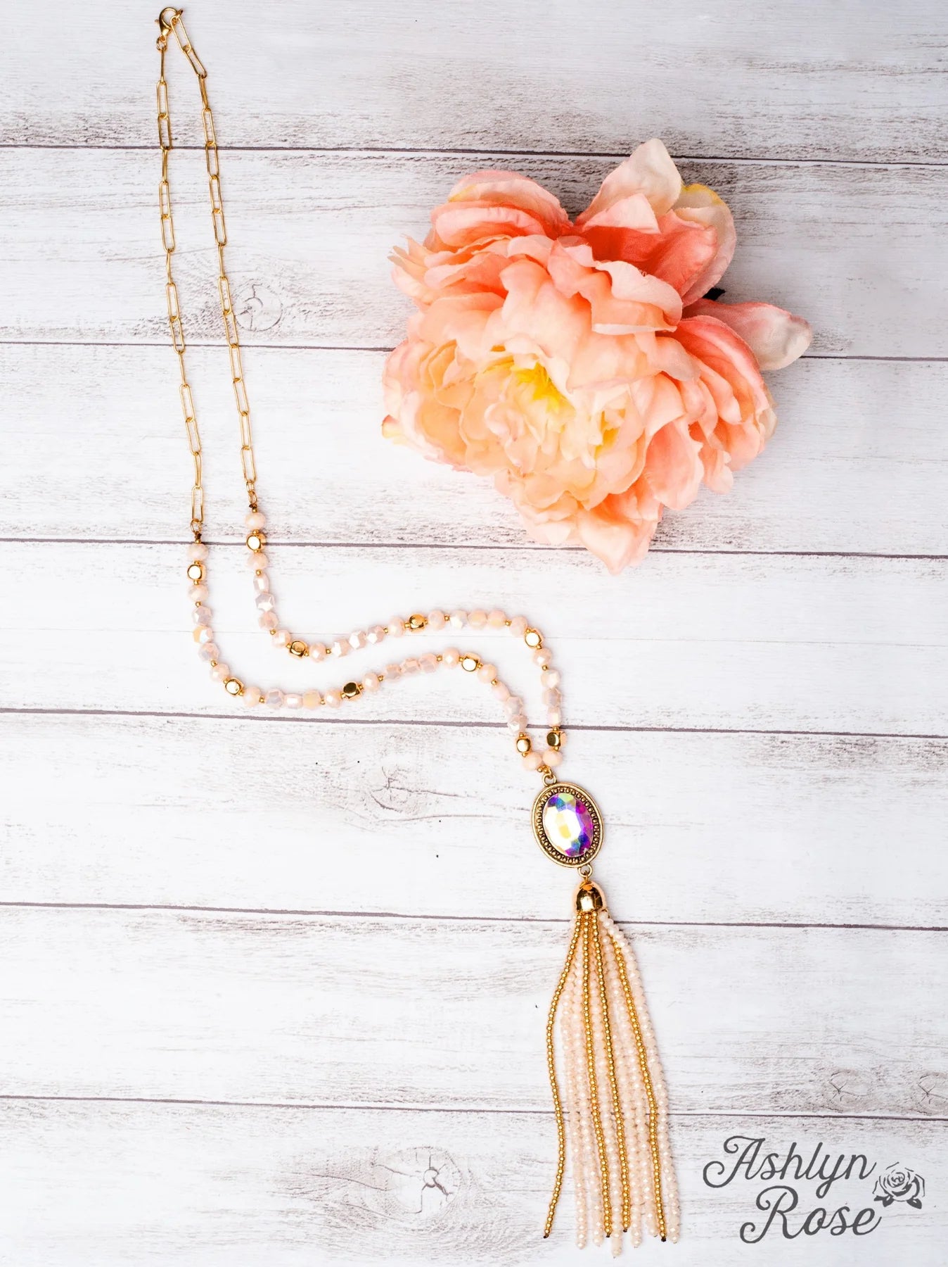 Crash My Party Iridescent Tassel Necklace,