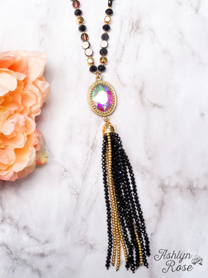 Crash My Party Iridescent Tassel Necklace,