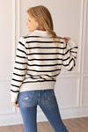 Black and White Stripe Quarter Zip Sweater