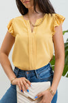 Split Neck Ruffle Sleeve Dusty Yellow