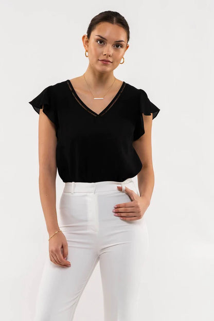 Lace V Neck Woven Top