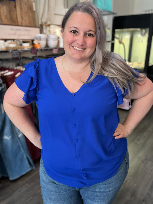 Double Ruffle Sleeve Royal Blue
