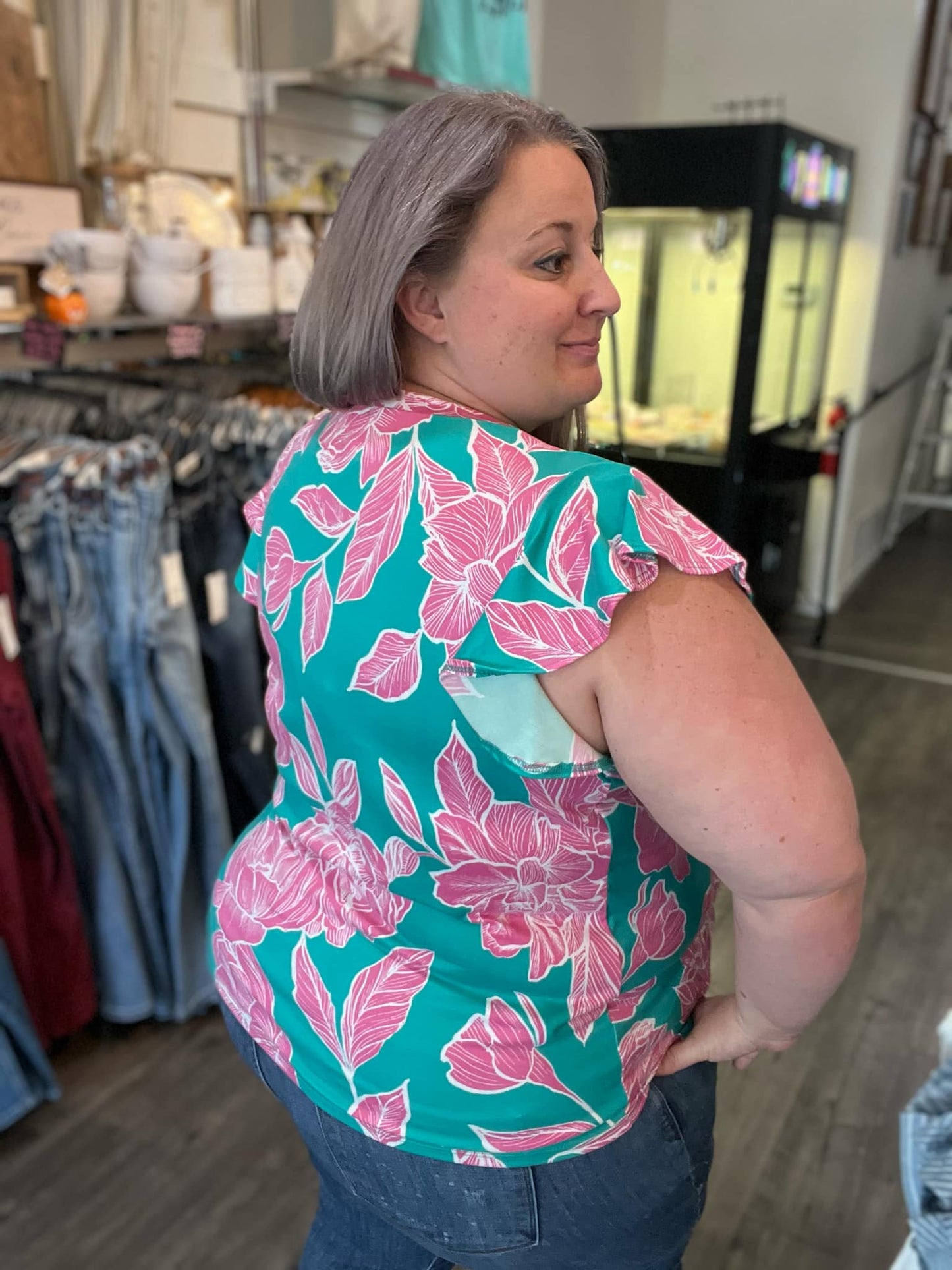 Round Neck Teal and Pink Top