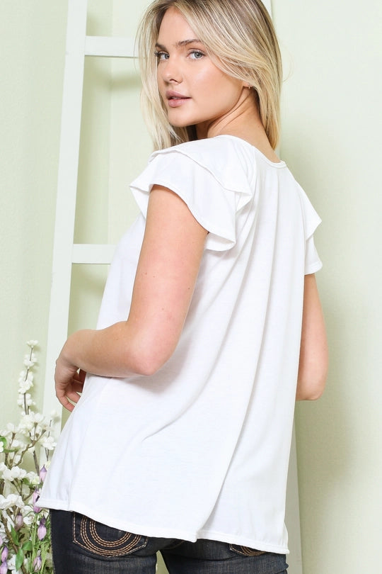 White Short Sleeve Tiered Top