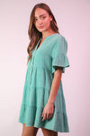 9-Mineral Washed Baby Bell Sleeve Woven Mini Dress