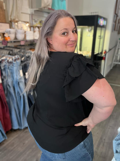 Double Ruffle Sleeve Black