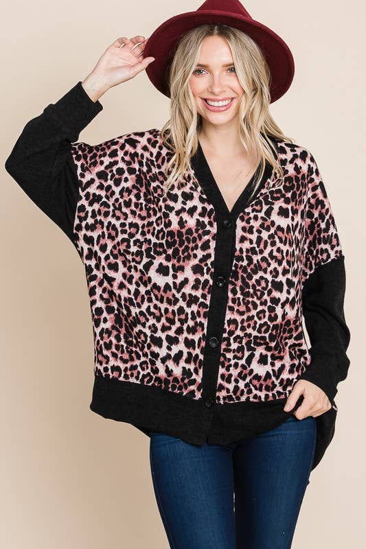 Animal Print Cardigan with Buttons