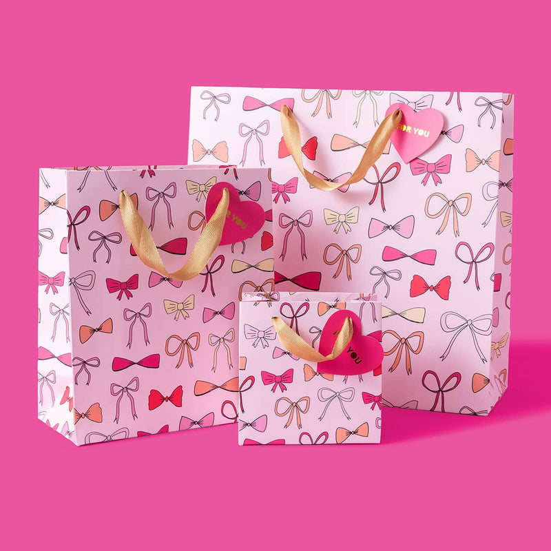 Gift Bags - Pink Bows - Assorted Sizes to Choose From