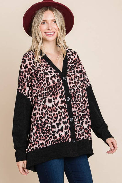 Animal Print Cardigan with Buttons
