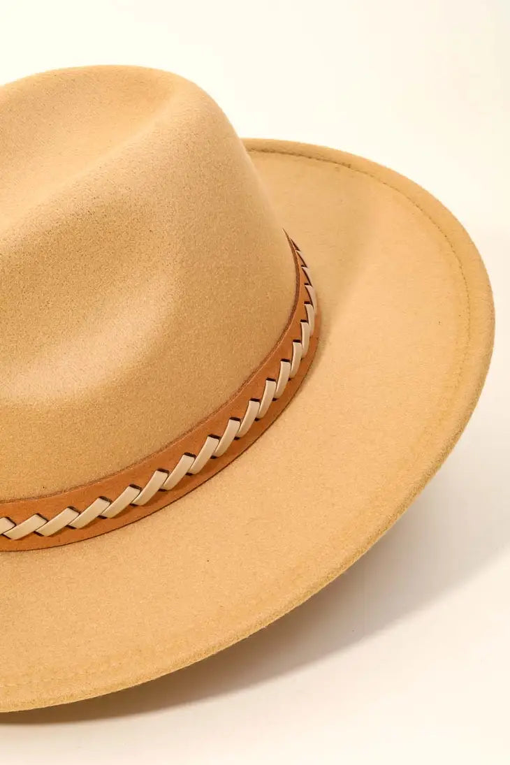 Braided Faux Leather Strap Fedora Fashion Hat