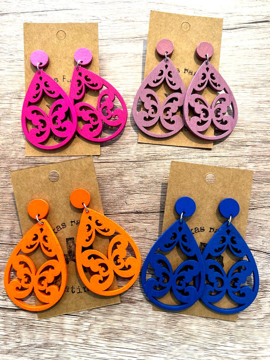 Cutout Wooden Teardrop Earrings