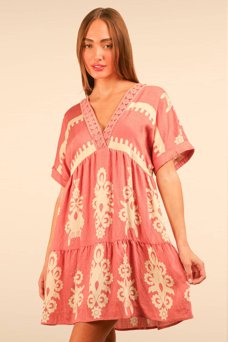 Printed V-Neck Woven Mini Dress