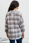 Dusty Green Collared Plaid Split Neck Top