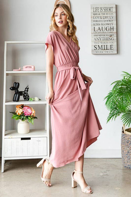 Short Sleeve Mauve Maxi Dress