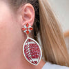 Glitter Football Dangle Earrings - Burgundy & White