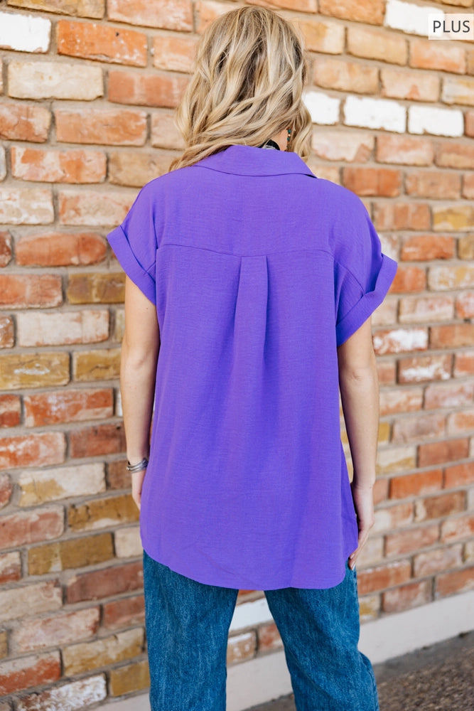 Pleated Button Woven Top Orchid Glow