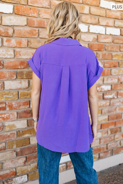 Pleated Button Woven Top Orchid Glow