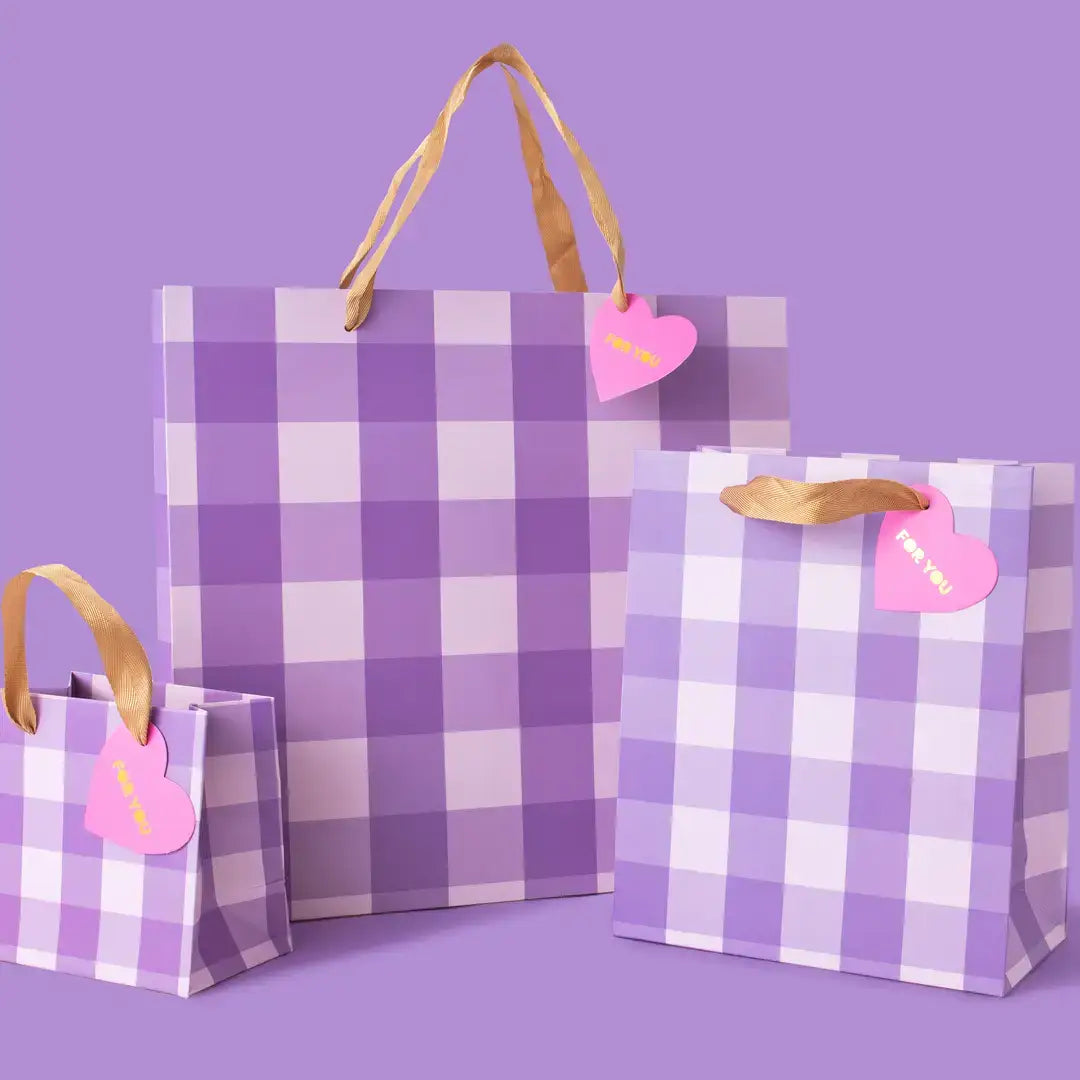 Gift Bags - Purple Gingham - Assorted Sizes