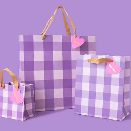 Gift Bags - Purple Gingham - Assorted Sizes