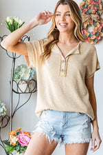 Dolman Short Sleeve with Band Round Neck Solid Top