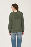 Hooded V Neck Raw Edge Long Sleeve Knit Top