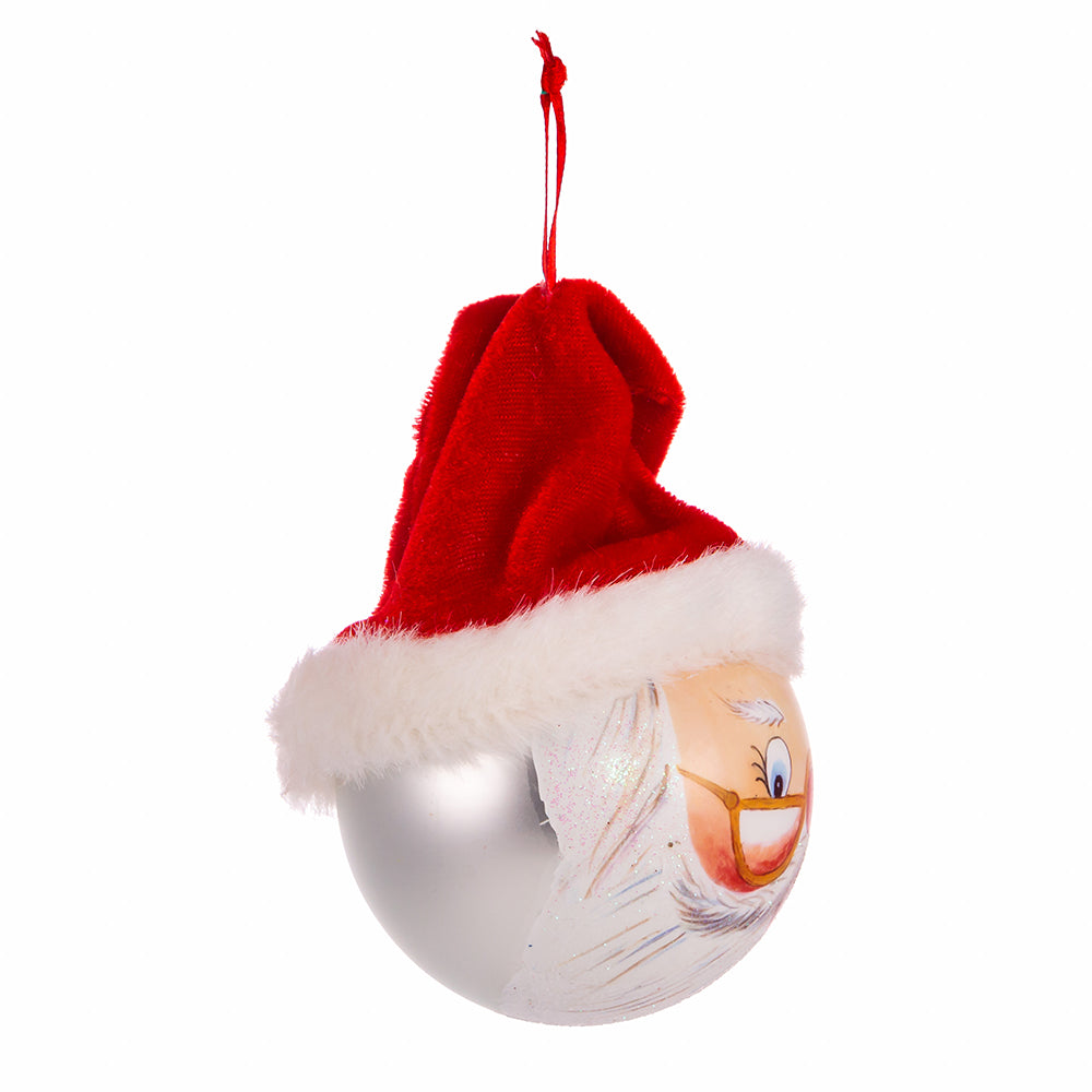Glass Painted Santa Face Ball Ornament