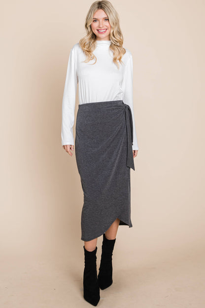 Faux Wrap Midi Skirt