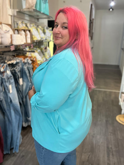 Open Fron Boyfriend Blazer Aqua