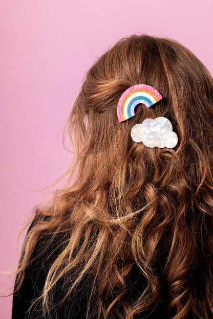 Claw Hair Clip Set - Med - Rainbow + Cloud - 2 Pcs