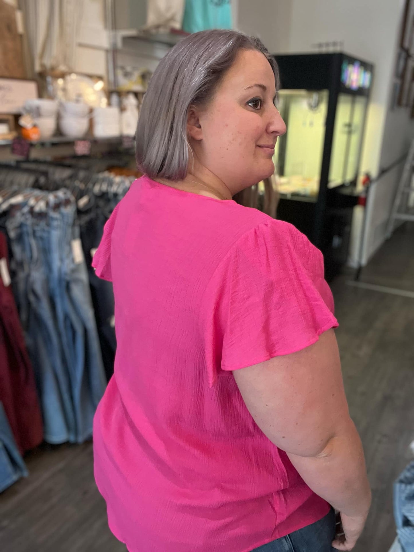 Scallop Neck Blouse Fuchsia