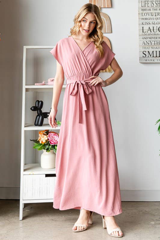 Short Sleeve Mauve Maxi Dress