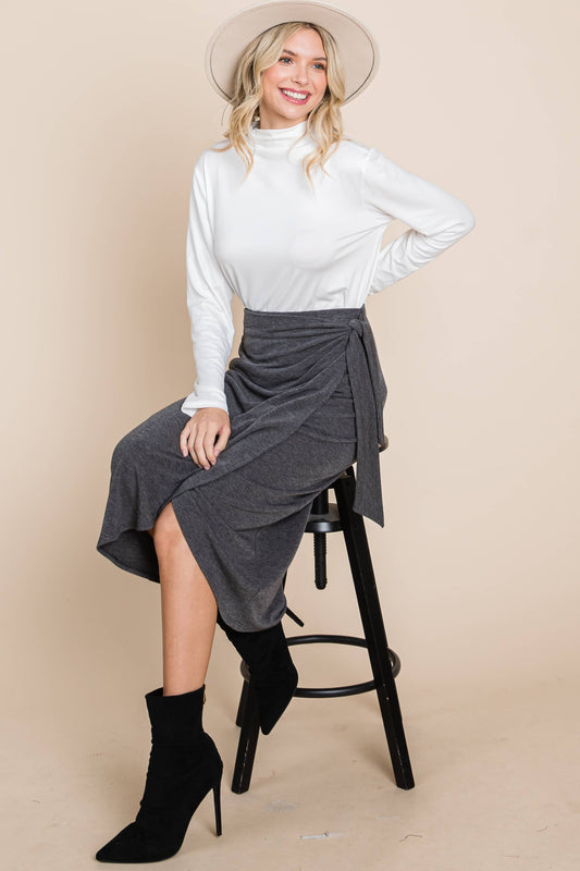 Faux Wrap Midi Skirt