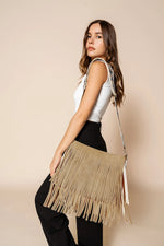 Sadie Suede Fringe Crossbody w/ Guitar Tan