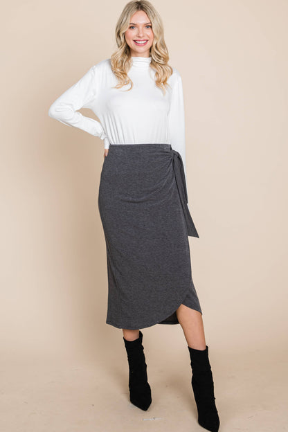 Faux Wrap Midi Skirt