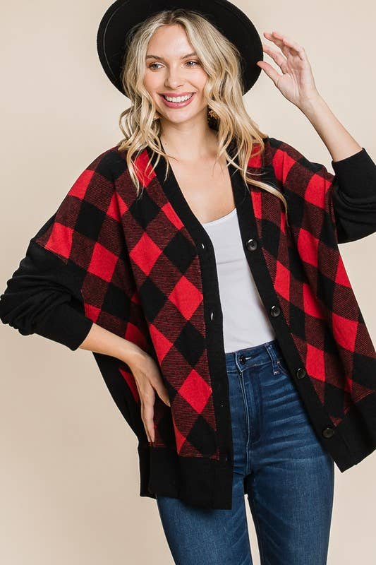 Buffalo Plaid Knit Cardigan