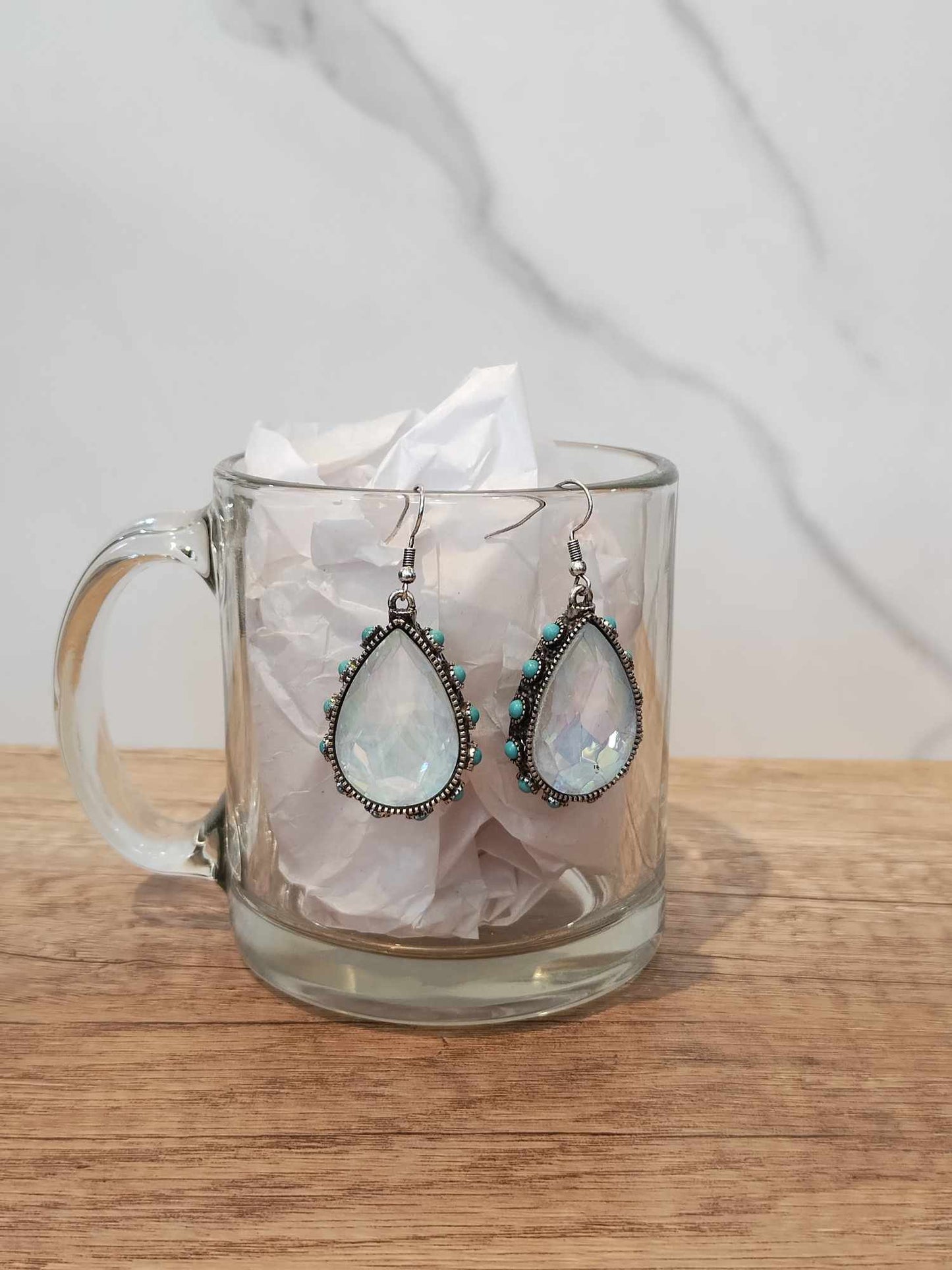 White and Turquoise Teardrop Earrings