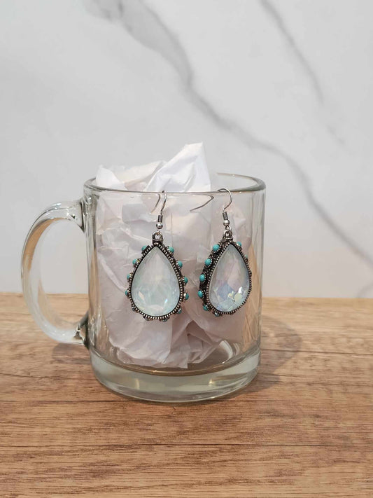 White and Turquoise Teardrop Earrings