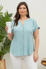 Jade Rolled Sleeve Woven Top