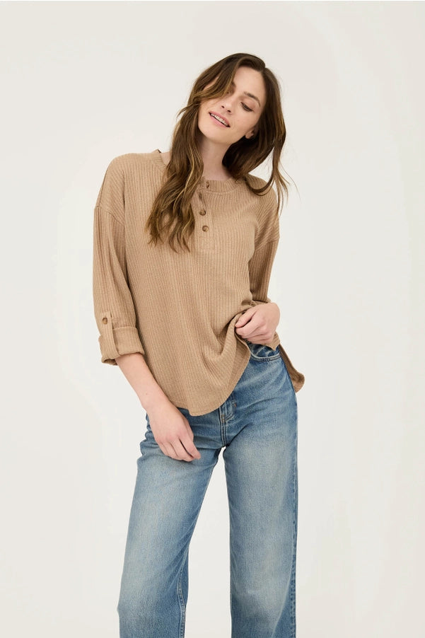 Henley Knit Top Khaki