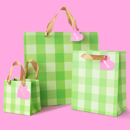 Gift Bags - Green Gingham - Assorted Sizes