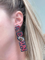 Glitter 'Touch Down' Football Earrings - Burgundy & Black