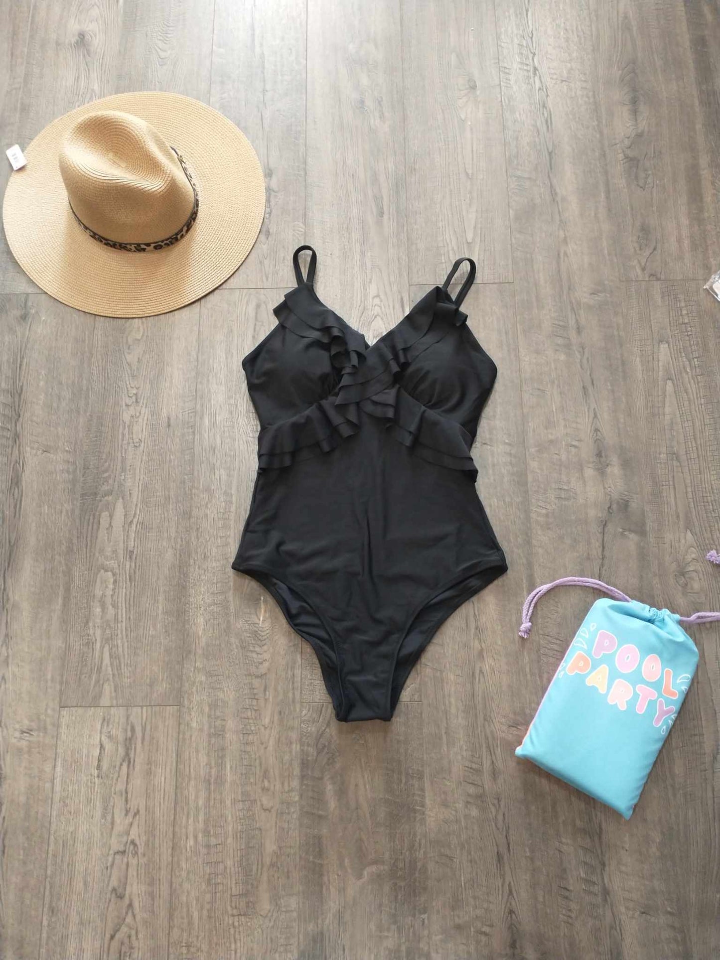 Black One Piece Ruffle Suit