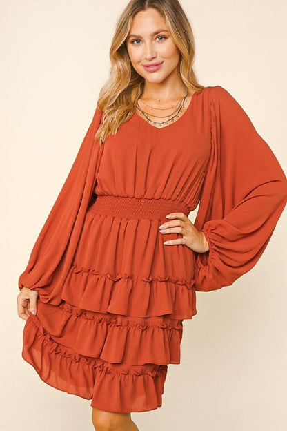 Ruffled Knee Length Dress