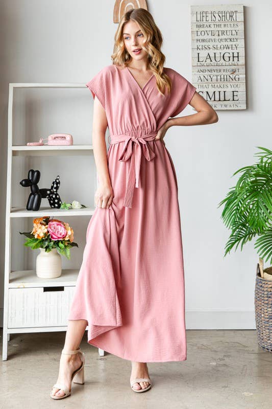 Short Sleeve Mauve Maxi Dress