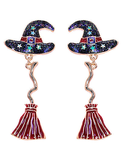 Witch Hat and Broom Earring