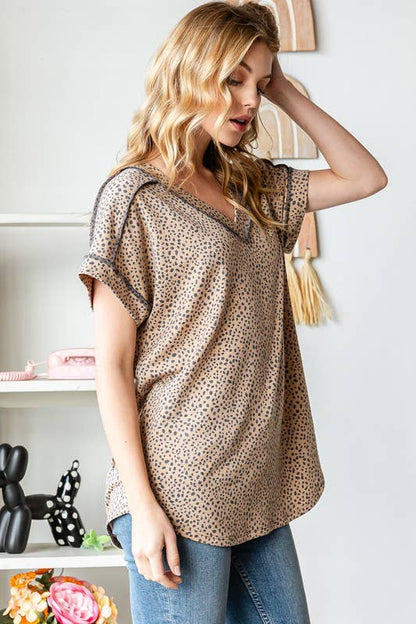 Dolman Sleeve Animal Print Top