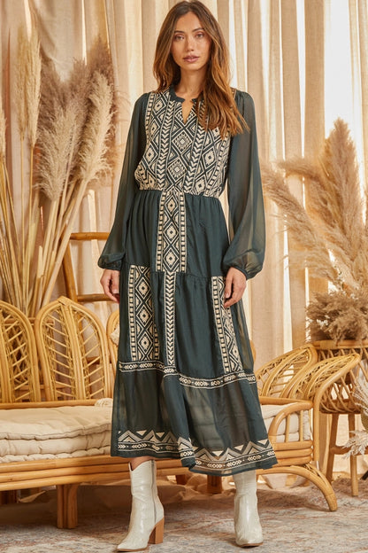 Green Embroidered Maxi Dress