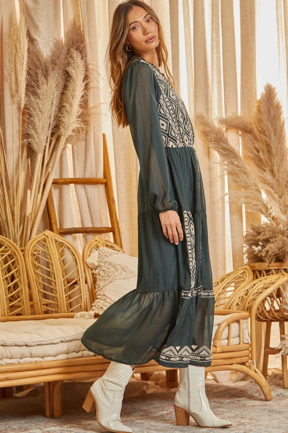 Green Embroidered Maxi Dress
